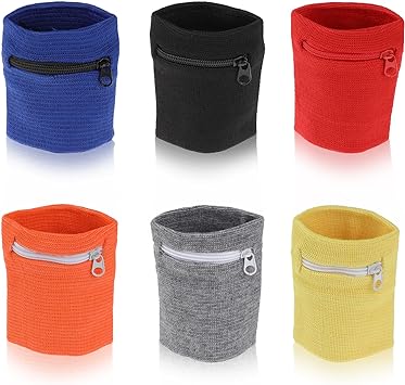6PCS Wrist Wallet, Wrist Sweat Bands with Zipper, Outdoor Sports Lightweight Wallet Wristband for Women Men Running, Hiking Workout, Small Storage Bags Fit Key Cards and Small Items