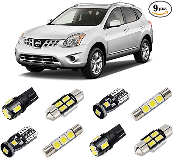 BRISHINE White Interior LED Lights Kit for Nissan Rogue 2008 2009 2010 2011 2012 2013 Super Bright 6000K Interior LED Bulbs Package   License Plate Lights and Install Tool