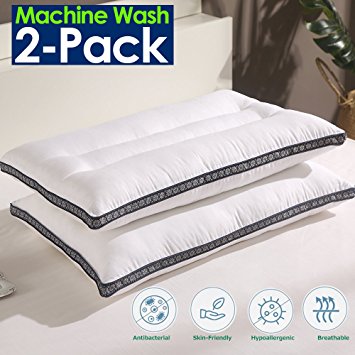 Pillows For Sleeping Down Alternative Soft Hotel Bed Pillows 2 Pack 100% Cotton Cover Adjustable Loft, Neck Pain Relief, Hypoallergenic Dust-Mite Resistant Queen