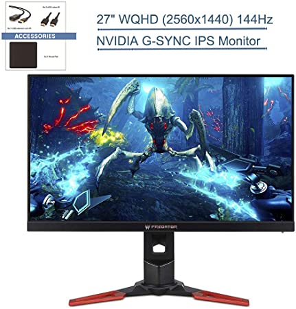 2020 Acer Predator XB271HU bmiprz 27" WQHD (2560x1440) NVIDIA G-SYNC Monitor, 4ms Response Time, 144Hz Refresh Rate, 1,000:1 Contrast Ratio, USB 3.0, Display & HDMI, 32GB SD Card, YZAKKA Accessories