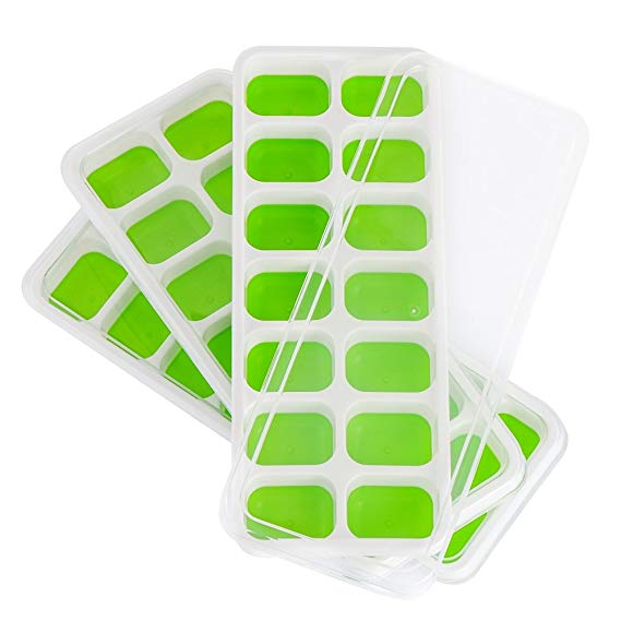 SevenYing 3 Pack Easy Release Silicone Ice Cube Trays, 14 Shaped Flexible Ice Trays with Spill-Resistant Removable Lid