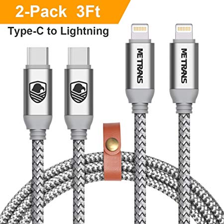 USB C to Lightning Cable, METRANS 2Pack 3FT 1M Nylon Braided Type C Charging Cord for iPhone X/ 8/8 Plus iPad Connect to Macbook and Other USB C Devices (Silver)