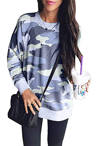 BTFBM Women Camouflage Print Long Sleeve Crew Neck Loose Fit Casual Sweatshirt Pullover Tops Shirts