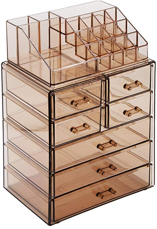 Sorbus Acrylic Cosmetic Makeup and Jewelry Storage Case Display - Spacious Design - Great for Bathroom, Dresser, Vanity and Countertop (3 Large, 4 Small Drawers, Bronze Glow)