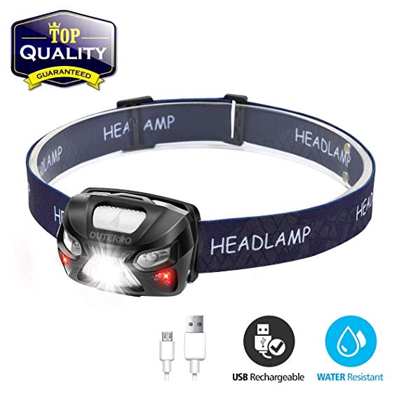 Headlamp LED, Mini Headlamp USB Rechargeable Sensor with Warning- Red Light Waterproof Headlamp for Working Camping Running Cycling Hiking and Reading