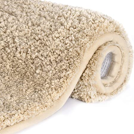 Lifewit Bathroom Rug Bath Mat 32"x20" Non-Slip Soft Shower Rug Plush Microfiber Water Absorbent Thick Shaggy Floor Mats, Machine Washable, Khaki