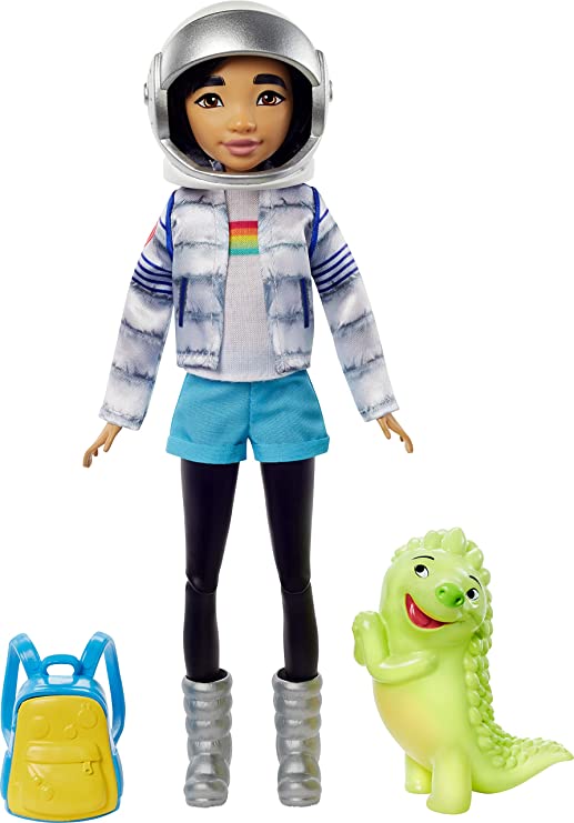 Netflix Over The Moon, Fei Fei Doll (9-inch) in Space Explorer Outfit, Includes Glow-in-Dark Gobi Figure (3-inch), Removable Outfit with Cool Pieces Like Moon Boots, Jacket and Astronaut Helmet