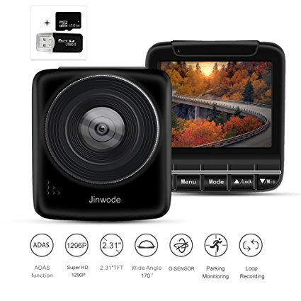 Mini Car Camera Full HD 1296P Dash Cam, with 170°Wide Angle Lens 16GB SD Card Included,WDR Loop Recording G-Sensor