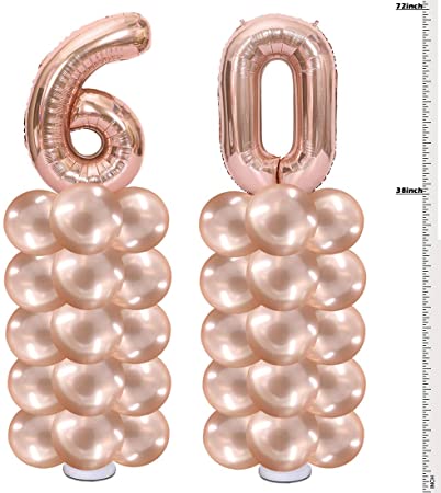 Rose Gold 60th Birthday Decoration for Women,2 Pack Huge 6FT Tall Birthday Balloons Column for 60th Birthday Party and Wedding Anniversary Decorations,Rose Gold