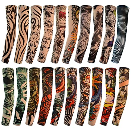 20pcs Tattoo Arm Sleeves Temporary Fake Slip on Arm Protector Body Art Arm Stockings Accessories - Designs Tribal, Dragon, Skull, and Etc.by HOVEOX