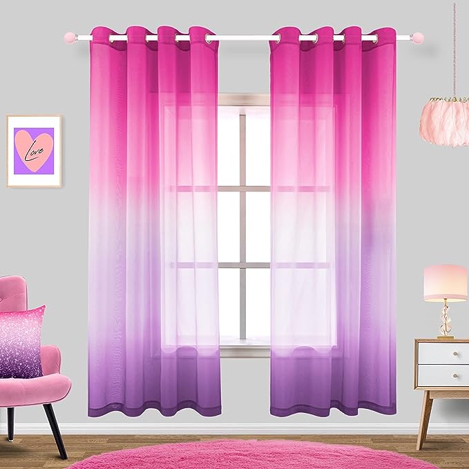 KOUFALL Galaxy Curtains for Girls Room Set 2 Pieces Ombre Grommet Window Treatment Transparent Curtain Background Pink and Purple Decoration for Bedroom Girls Decor Birthday Party 6 FT 72 Inch Length