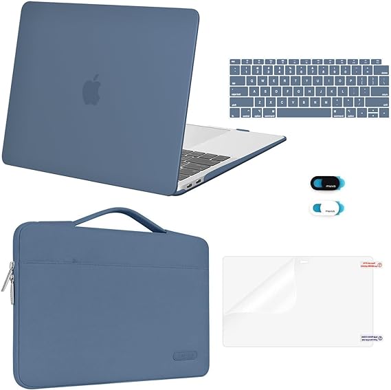 MOSISO Compatible with MacBook Air 13 inch Case 2022 2021 2020 2019 2018 Release A2337 M1 A2179 A1932 Retina Display, Plastic Hard Shell&Bag&Keyboard Skin&Webcam Cover&Screen Protector, Steel Blue