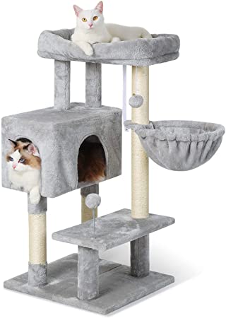 rabbitgoo Cat Tree, 38" Cat Tower with Adjustable Base for Indoor Cats, Multi-Level Cat Condo with Scratching Posts & Large Perch, Small Cat Stand Climbing Furniture with Plush for Kittens Play & Rest