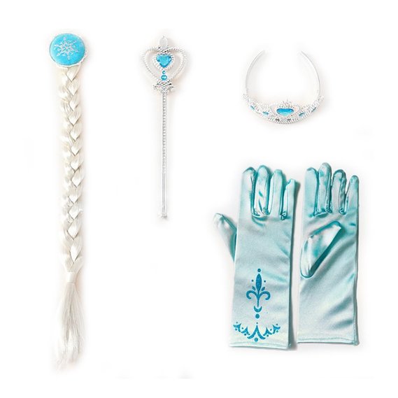 EzLife Elsa Tiara Crown Wig Wand Blue Gloves Set of 4 Cosplay Accessories
