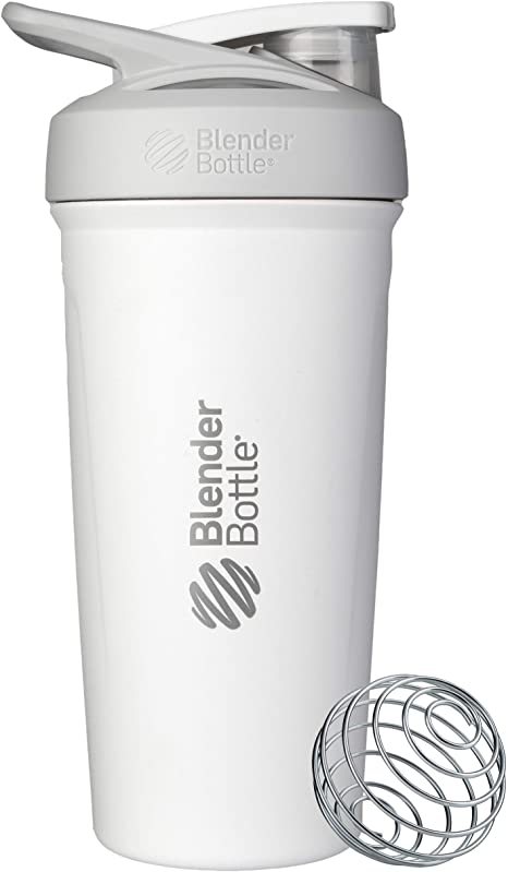 BlenderBottle Strada Insulated Shaker Bottle with Locking Lid, 24-Ounce, White