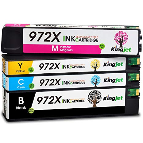 Kingjet Re-Manufactured Ink Cartridge Replacement for 972X Work for PageWide Pro 477dn, 477dw, 577dw, 577z, 552dw, 452dn, 452dw Printers, (4 Pack)-with New Generation Chips Updated in Jan, 2019
