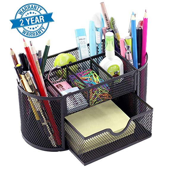 Newoer Mesh Desk Organizer Metal Desk Supplies Holders with 8 Compartments   1 Drawer