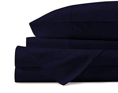 Mayfair Linen 100% Egyptian Cotton Sheets, Navy Blue Full Sheets Set, 600 Thread Count Long Staple Cotton, Sateen Weave for Soft and Silky Feel, Fits Mattress Upto 18'' DEEP Pocket