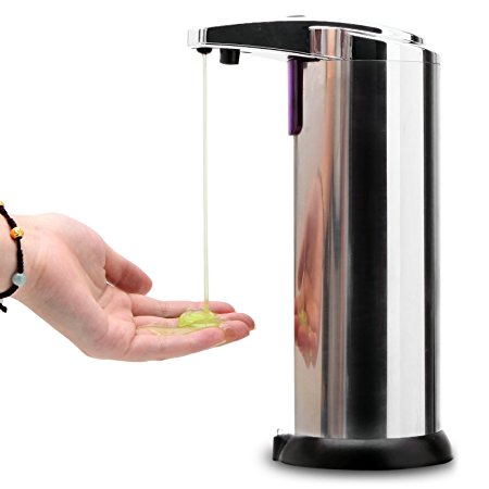 GBB Automatic Hand Touchless Sensor Soap Dispenser Stainless Steel Liquid Infrared Sensor Soap Dispenser for Bathroom or Kitchen 280ml with Waterproof Base