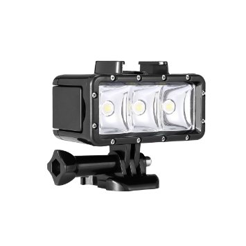 Ouonline 3 LED Dimmable Waterproof Flash Diving Light with a 1050mAh Rechargeable Li-ion Battery for Gopro Hero4 Session, 4, 3 , 3, 2, 1, Xiaomi Yi SJ4000/5000/6000/7000 (Underwater 30m)
