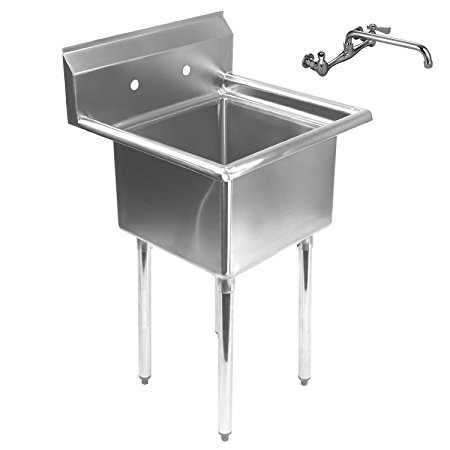 Apex DuraSteel 1 Compartment Stainless Steel Commercial Food Preparation Sink with 6" No Lead Faucet, 15 x 15