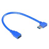 Smays Left Angle USB 30 Male to Female Extension Cable 1 Foot  30 Centimeters Blue