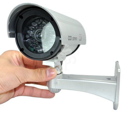 Outdoor / Indoor Waterproof fake / Dummy Security Camera w/ Blinking Light (Silver)