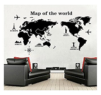 Generic World Map Wall Decal - Vinyl Wall Art Removable Sticker - Large Peel and Stick Art Mural, Home/Office Decor