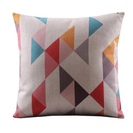 Create For-Life Cotton Linen Decorative Pillowcase Throw Pillow Cushion Cover Square 18" Retro Asymmetric Triangles