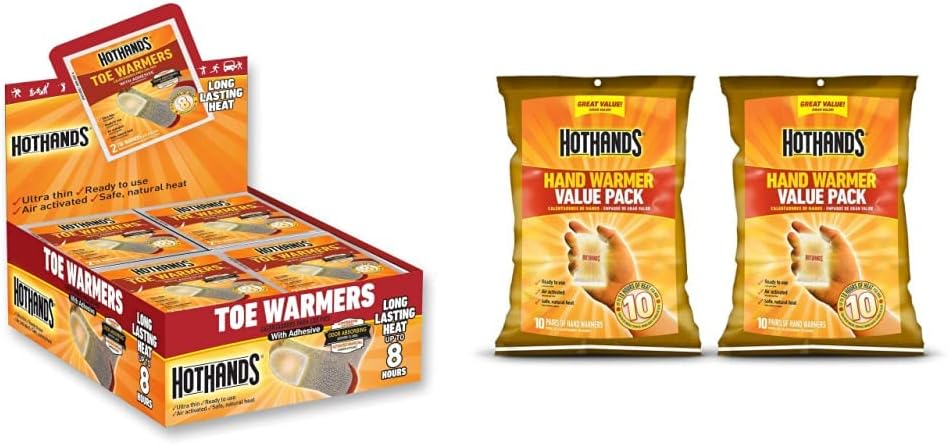 HotHands Toe Warmers (40 Pairs) & Hand Warmers - Long Lasting Safe Natural Odorless Air Activated Warmers - Up to 10 Hours of Heat - 20 Pair Value Pack, White (HH20PRPK16)