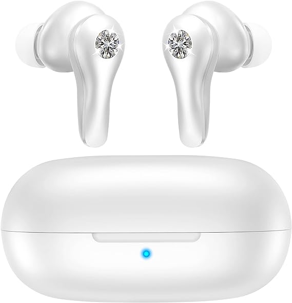 kurdene W01 Diamond Wireless Earbuds Bluetooth, Immersive Hi-Fi Stereo Sound with Wireless Charging Case Bluetooth 5.3 Ear Buds Built-in Microphone IPX5 Waterproof Headphone for iPhone, Android