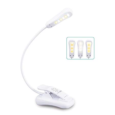 LuminoLite Rechargeable 3000K Warm & 6000K White 6 LED Book Light, Easy Clip on Reading Lights for Reading in Bed. 9 Brightness Levels, 2.1 oz Lightweight, Up to 40 Hours Reading. Perfect for Bookworm