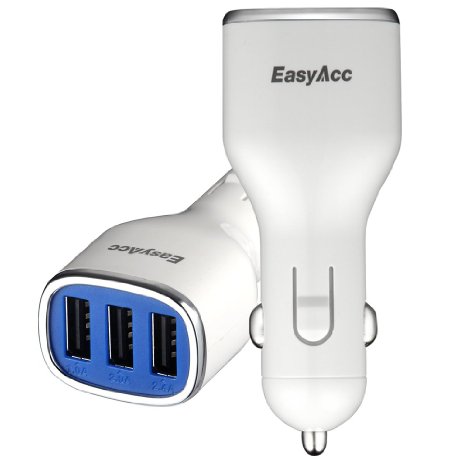 EasyAcc Car Charger 24W 4.8A 3-Port for iPhone Samsung Android Smartphones Tablets-White