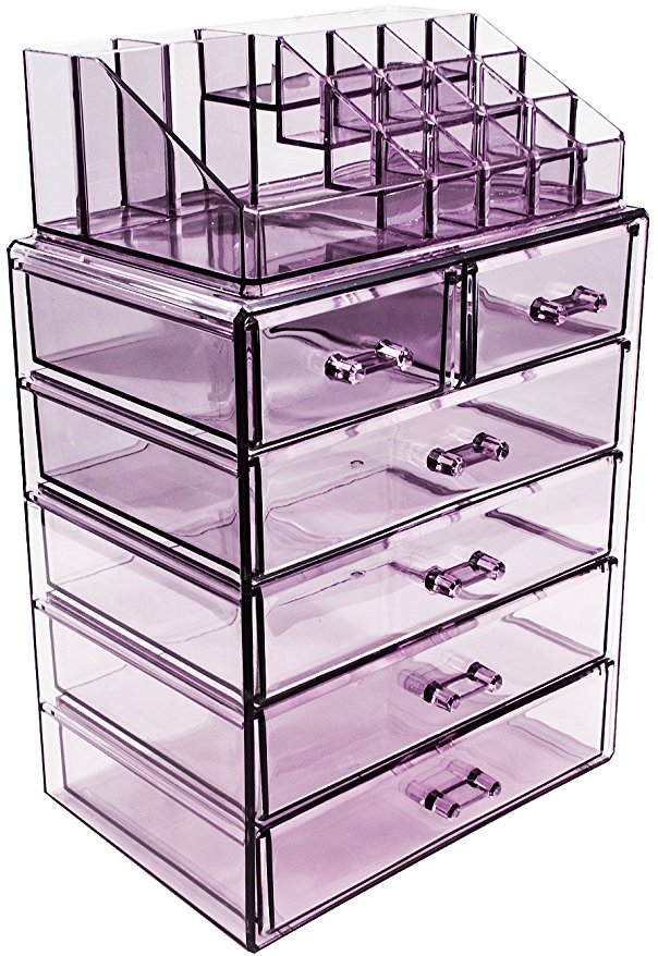 Sorbus (Acrylic Cosmetic Makeup and Jewelry Storage Case Display - Spacious Design - Great for Bathroom, Dresser, Vanity and Countertop (4 Large, 2 Small Drawers, Purple)