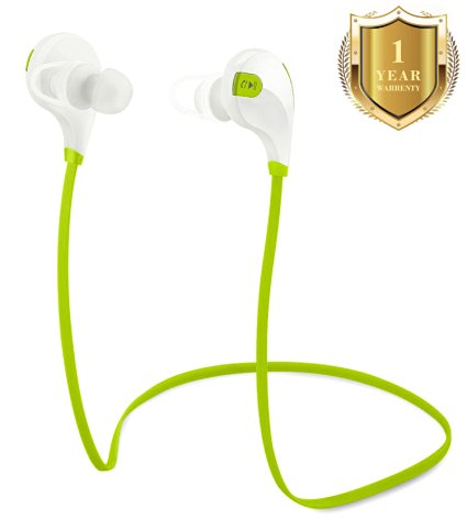 Mscrosmi stereo sport Bluetooth V4.1 wireless headphone, noise cancelling sweat proof in-ear headsets earbuds with microphone for iPhone, iPad iPod and Android Devices (green & white)