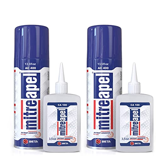 MITREAPEL Super CA Glue (2 x 3.5 oz) with Spray Adhesive Activator (2 x 13.5 fl oz) - Crazy Craft Glue for Wood, Plastic, Metal, Leather, Ceramic - Cyanoacrylate Glue for Crafting & Building (2 Pack)