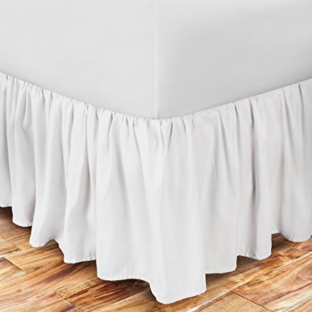 Ultra Soft Ruffled Bed Skirt - Premium Eco-friendly, Hypoallergenic & Wrinkle Resistant Rayon Derived from Bamboo Dust Ruffle with 15" Drop  - Twin - White