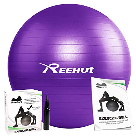 Reehut Anti-Burst Core Exercise Ball with Pump & Manual for Yoga, Balance, Workout, Fitness- 45cm 55cm 65cm 75cm 85cm
