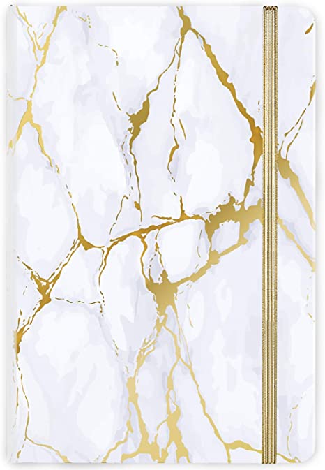 Ruled Notebook/Journal - Hardcover Notebook with Premium Thick Paper, 5.6"×8.3", Golden & White Marble Pattern, Perfect for Office Home School Business Writing & Note Taking