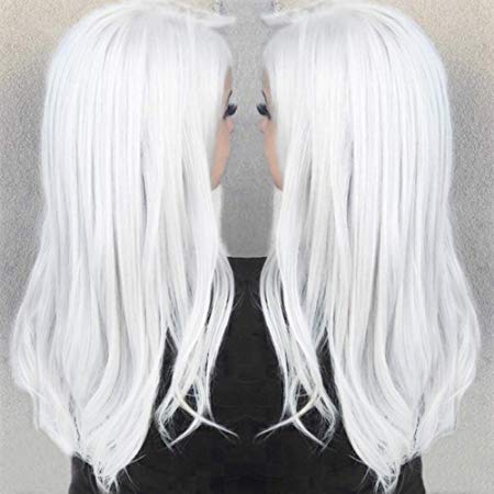 Lady Miranda White Wig Pure Color Natural Straight High Density Heat Resistant Synthetic Hair Weave Full Wigs for Women (White)