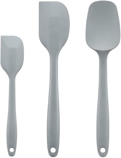 Cooptop Silicone Spatula Set - Rubber Spatula - Heat Resistant Baking Spoon & Spatulas - Pro Grade Non-stick Silicone with Steel Core (Light Gray)