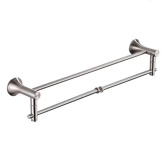 BESy 22 Inch Double Towel Bar with 2 Swivel Arms Towel Rack Rail for Bathroom SUS 304 Stainless Steel, Wall Mount with Screws, Brushed Nickel Finish