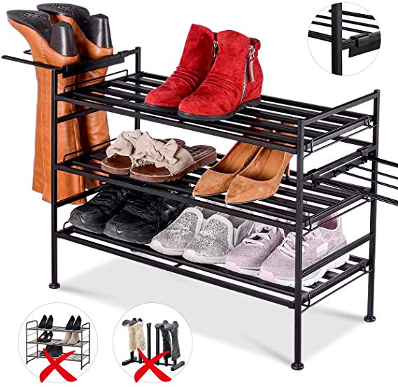 Stackable Shoe Rack ,Boot Rack Expandable, Boot Rack for 3 pairs of boots, Free Stand Storage Shelf Stackable Shoes Rack Storage Shelf for Boots Heels Bag Holder Ideal for Entryway Hallway and More