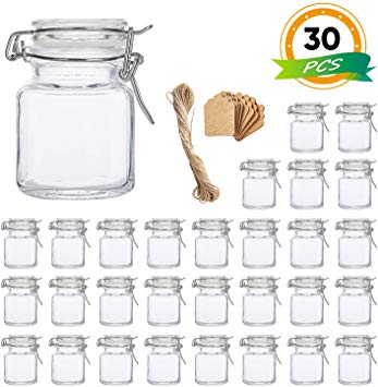 Spice Jars, Flrolove 30 Pack 3.5oz Square Glass Jars with Leak Proof Rubber Gasket & Hinged Lid,Small Glass Containers with Airtight Lids for Home, Party Favors