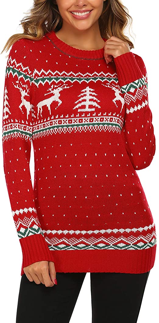 UNibelle Women's Ugly Christmas Sweater Patterns Reindeer Pullover Jumper,S-XXL