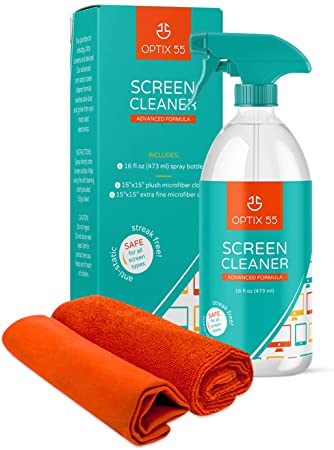 Screen Cleaner Spray Kit | 16oz Large Bottle TV Screen Cleaner Spray   2 (15x15) Microfiber Cleaning Cloth for Computer Screen Monitor, LED LCD TV, Tablet, Phone, Laptop, Electronic Devices Cleaner