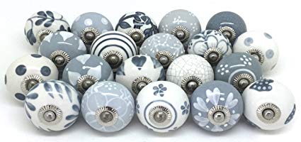 JGARTS 10 Knobs Grey & White Cream Hand Painted Ceramic Knobs Cabinet Drawer Pull Pulls New (10)