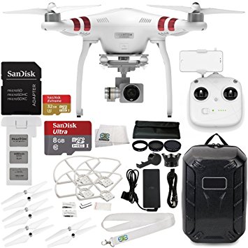 DJI Phantom 3 Standard with 2.7K Camera and 3-Axis Gimbal & Manufacturer Accessories   DJI Propeller Set   Water-Resistant Hardshell Backpack   7PC Filter Kit (UV-CPL-ND2-400-Hood-Stabilizer)   MORE