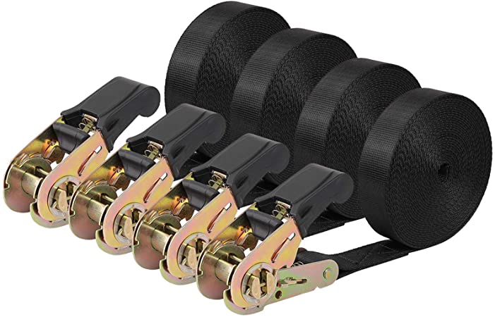 Endless Ratchet Tie Down Straps Heavy Duty Cargo Tie Downs, Durable Nylon Black Strap Down Ratcheting Securing Straps, Track Spring Fittings, Tie-Down Motorcycles, Trailer Loads, Kayak (20ft - 4pack)