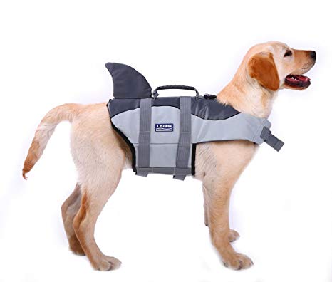 QBLEEV Dog Pool Floats Vest Shark, Life Jacket Swimming Float Saver for Small Medium Large Dogs,Swimsuit with Adjustable Safety Belt at Beach,Boat